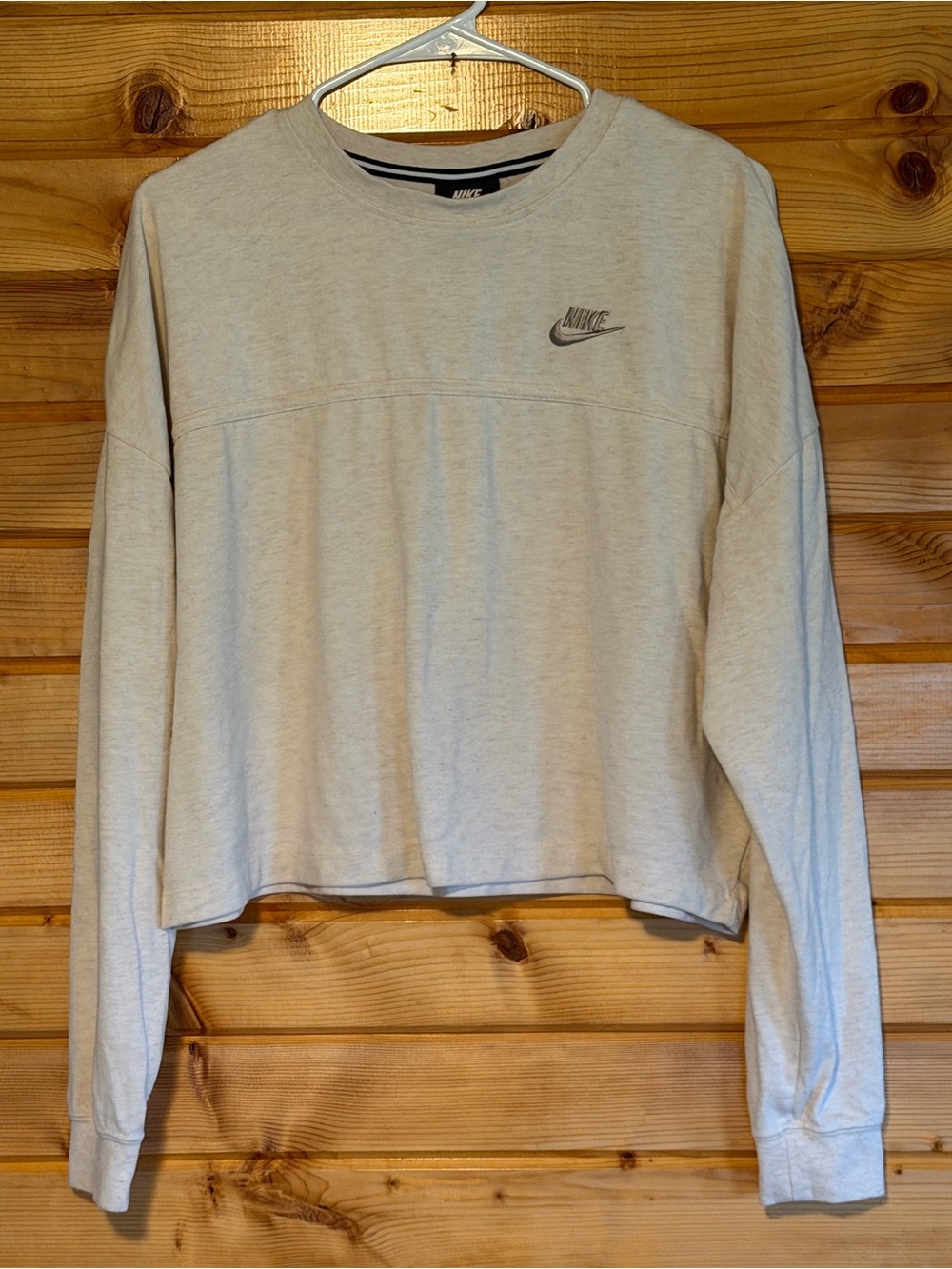 Nike Women's Cream Cropped Crewneck Knit Top